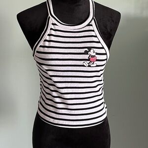 Disney Girls Black/White Striped Cropped Mickey Mouse Racerback Tank L